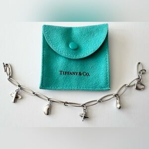Tiffany & Co. Elsa Peretti sterling silver 5 charms bracelet 7” with pouch